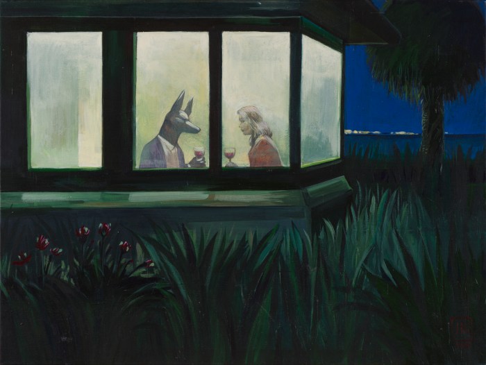 Joanna Karpowicz „Anubis na randce”, 46 x 61 cm, akryl na płótnie, 2013