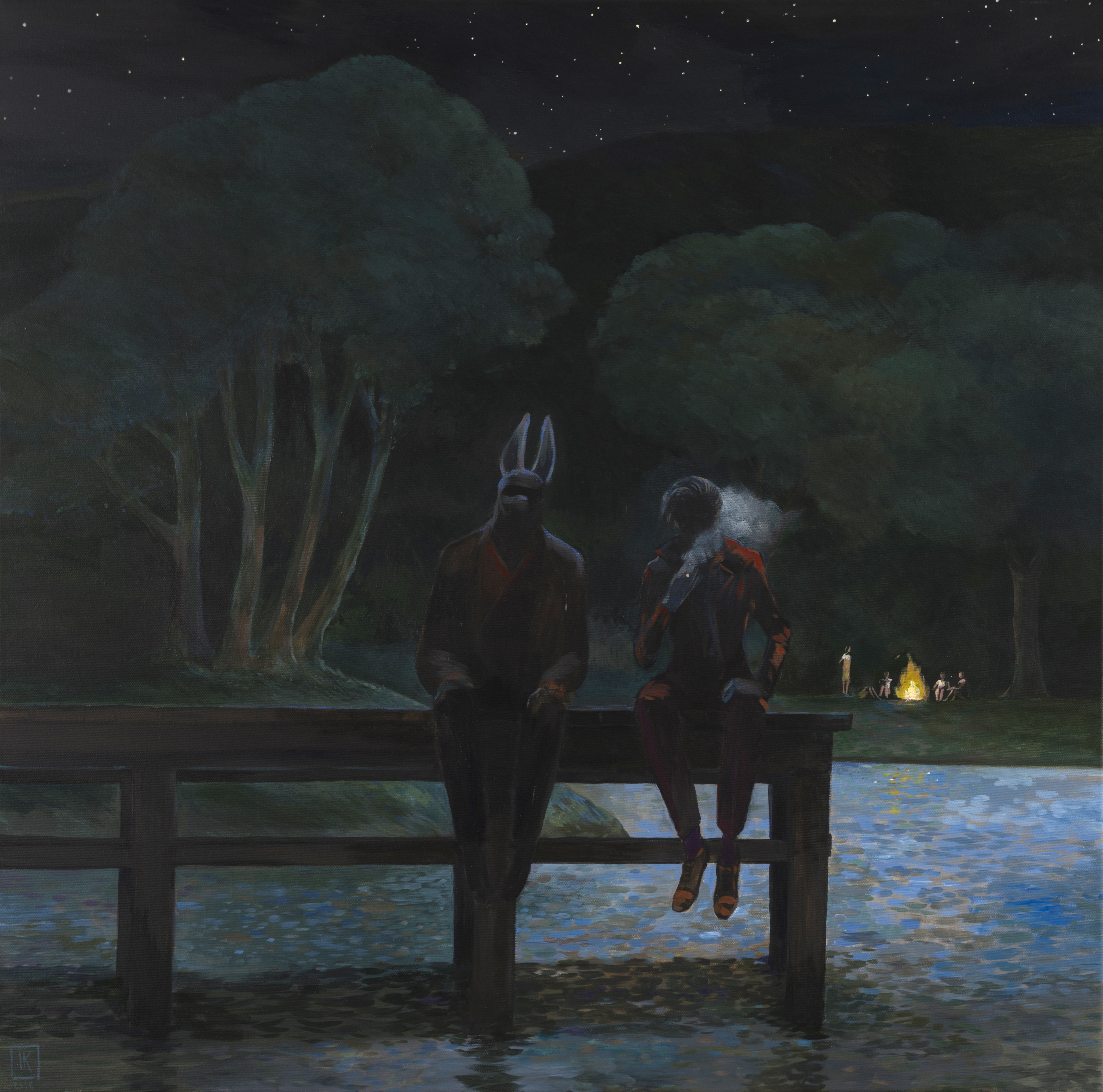 Joanna Karpowicz „Anubis i David”, 80 x 80 cm, akryl na płótnie, 2016