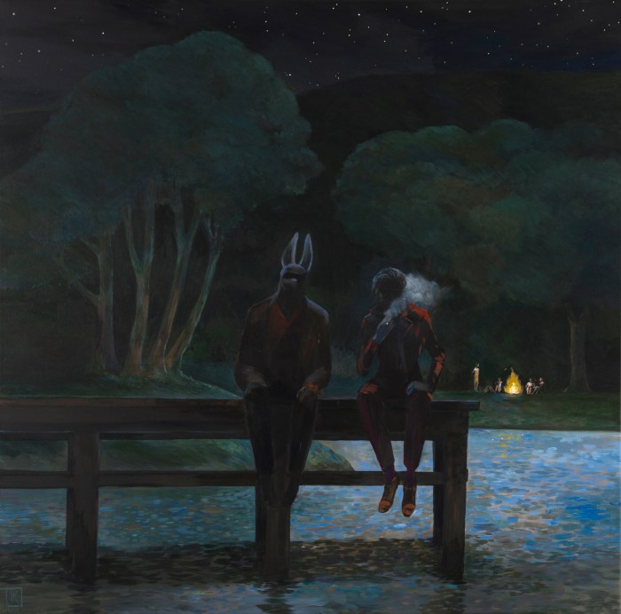 Joanna Karpowicz „Anubis i David”, 80 x 80 cm, akryl na płótnie, 2016